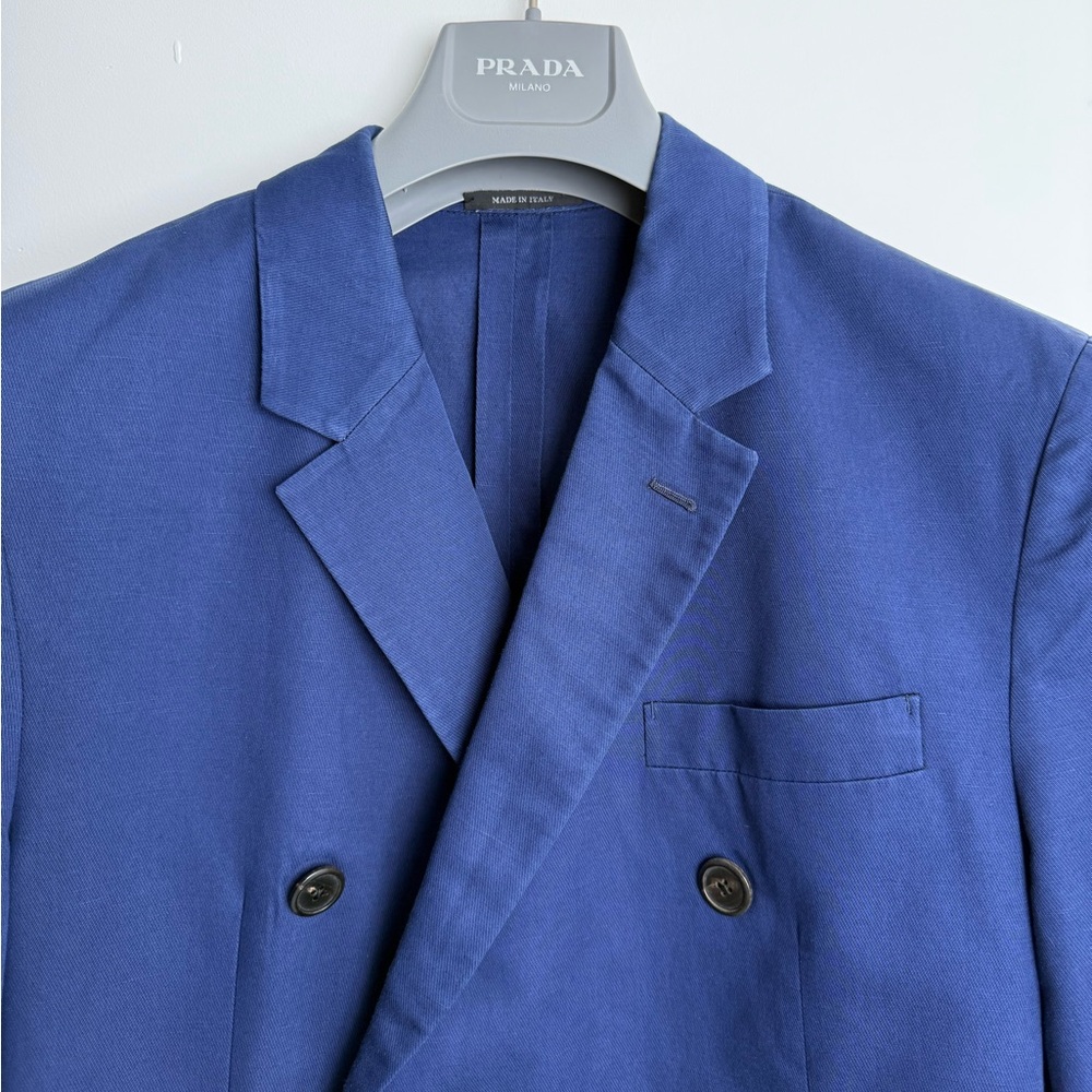 Prada Milano Blue Double-Breasted Cotton Blazer - Made in Italy - Size 50 - Picture 5 of 9